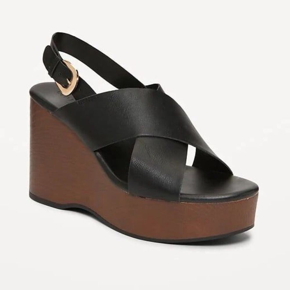 Universal Thread Naomi Black Wood Wedge Sandals Size 6.5
